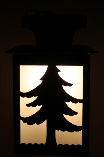 entryway or porch light w/ pine tree silhouette, rustic arts & crafts style