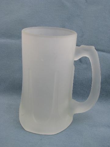 etched crystal frosted white satin glass, Indiana pattern pitcher/mugs Tiara box