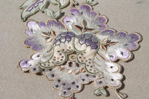 exquisite antique french embroidered silk applique floral vine border, vintage sewing trim