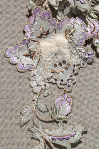 exquisite antique french embroidered silk applique floral vine border, vintage sewing trim
