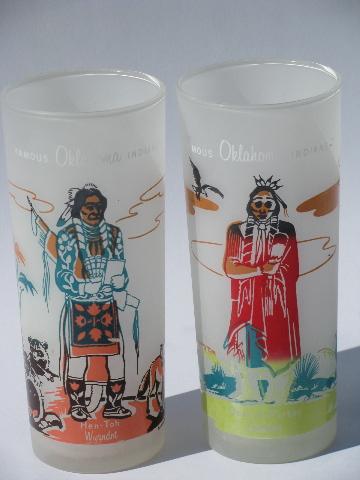 famous Oklahoma Indians, Wyandot / Comanche, vintage Blue Eagle Indian glasses