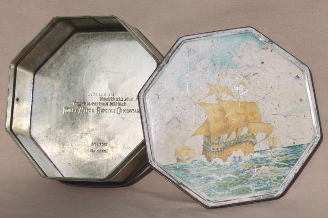 fancy shabby vintage tins, metal sewing box & candy / cookies tin