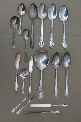 fancy vintage silver plate serving pieces, mixed patterns silver plated flatware lot