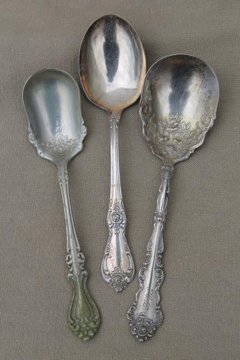 fancy vintage silver plate serving pieces, mixed patterns silver plated flatware lot