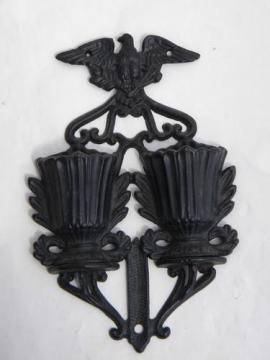 federal eagle cast iron match holder, vintage wall box for kitchen matches