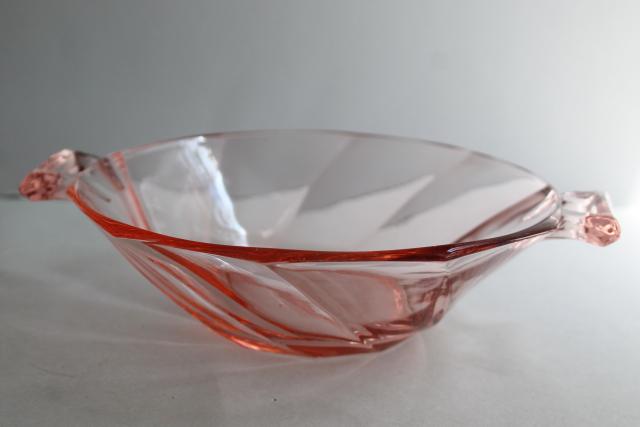 flamingo pink Heisey twist pattern cheese plate dish, art deco vintage depression glass