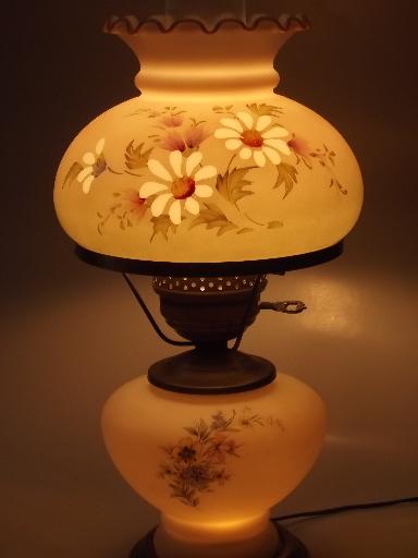 floral glass lamp w/ chimney shade, Quoizel vintage mismatched lamp parts