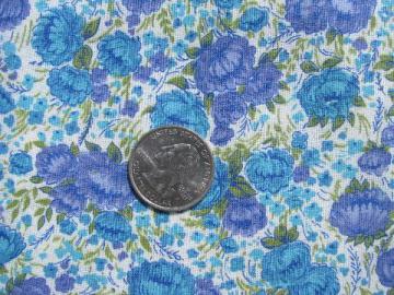 floral print vintage 1950's cotton fabric, blue and lavender