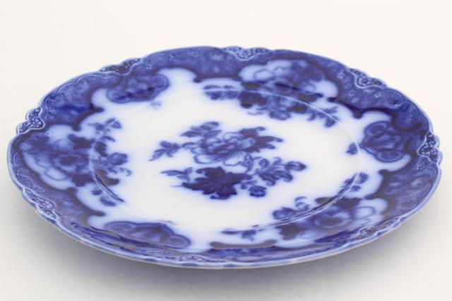 flow blue & white antique English china plates, Hamilton Meakin & Florida Johnson Bros