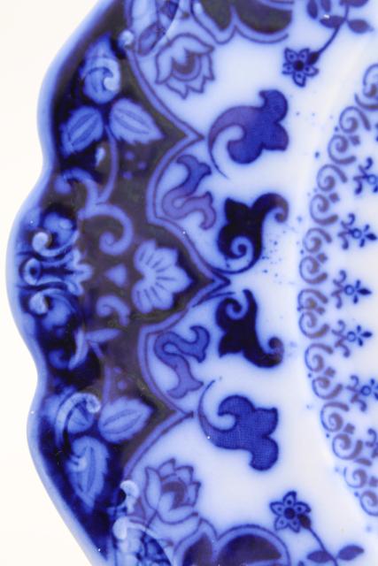 flow blue & white antique English china plates, Hamilton Meakin & Florida Johnson Bros