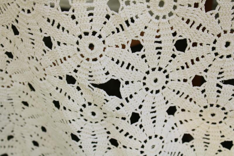 flower crochet vintage lace tablecloth, shabby cottage decor or upcycle fabric