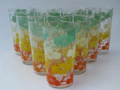 flowered swanky swigs, set of 1950s vintage glass tumblers