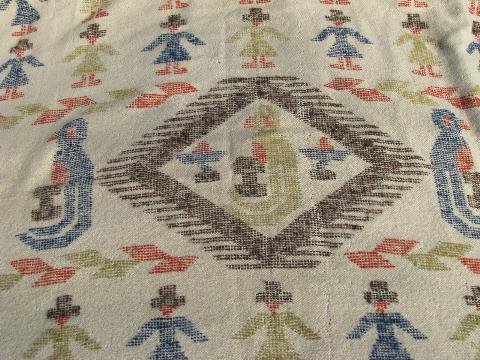 folk art naive art primitive people, vintage hand woven wool indian blanket