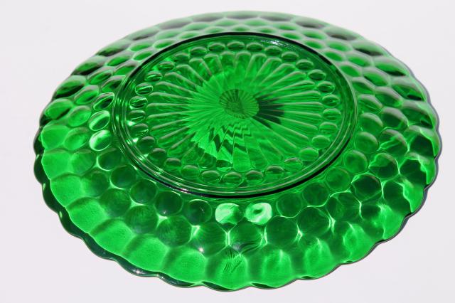 forest green bubble pattern glass plate & bowls, vintage Anchor Hocking