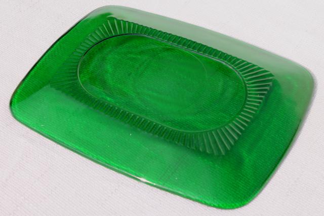 forest green glass vintage Charm pattern Anchor Hocking oblong platter / serving tray