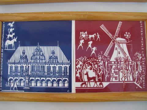 framed vintage German tiles, Bremen souvenir scenes