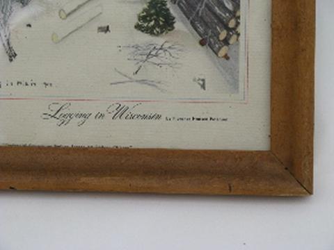 framed vintage print, Logging in Wisconsin 1900, Florence Hansen Peterson
