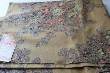 french country floral bronze / dark mustard gold, vintage cotton fabric sample w/ old Seneca label