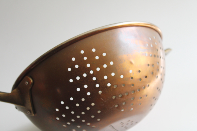 french country style copper plated stainless strainer, large colander bowl w/ sturdy handle