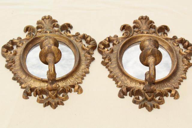 french country style vintage gold rococo mirror frame candle sconces pair