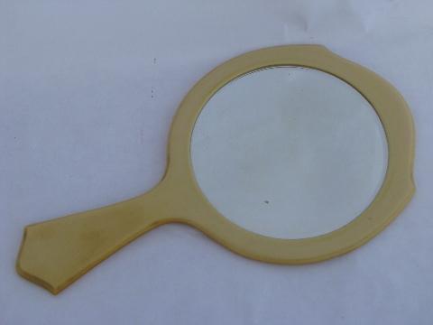 french ivory celluloid, 1920s vintage vanity table hand mirror