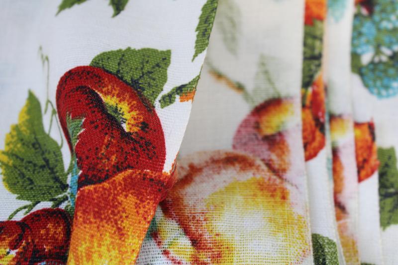 fruit print vintage decorator fabric, coarse linen weave cotton heavy material