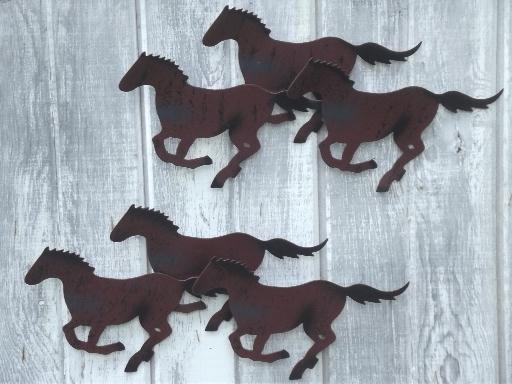 galloping horses rustic metal horse wall art plaques, shelf & metal statue