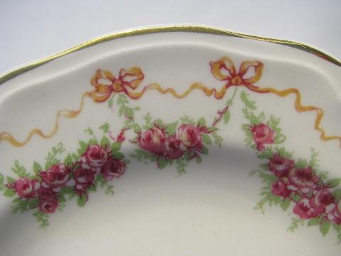 garlands of pink roses, six vintage Knowles china plates