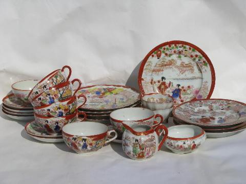 geisha girl china, vintage hand-painted Japan porcelain plates, cup & saucer sets