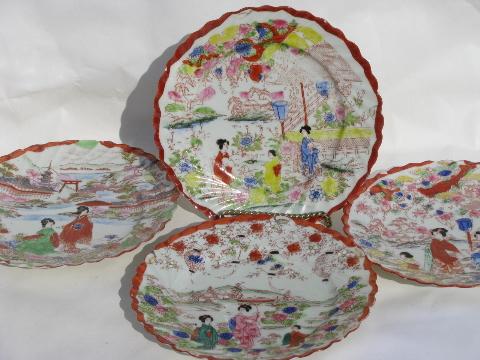 geisha girl china, vintage hand-painted Japan porcelain plates, cup & saucer sets
