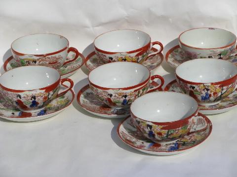 geisha girl china, vintage hand-painted Japan porcelain plates, cup & saucer sets