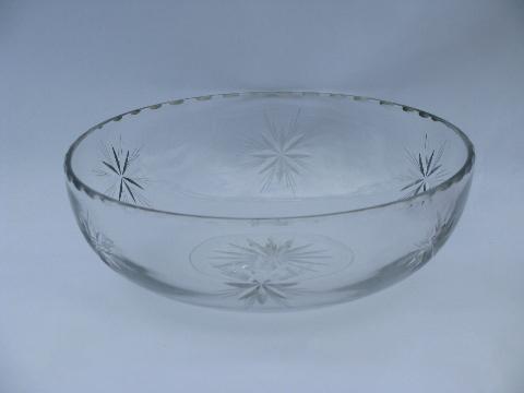 glory star pattern vintage wheel cut Lotus glass salad or fruit bowls set