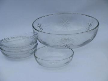 glory star pattern vintage wheel cut Lotus glass salad or fruit bowls set