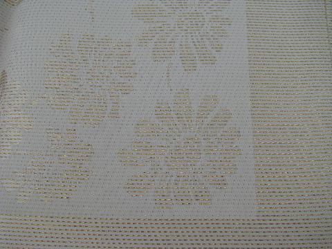 gold / ivory rayon roses 1940s vintage damask tablecloth & napkins set, mint in original box