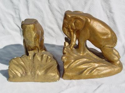gold lucky elephant chalkware / plaster bookends