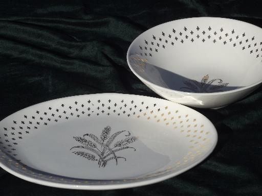 gold wheat vintage USA pottery dinnerware, retro 50s china set for 6