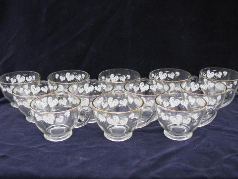 gooseberries print vintage glass punch bowl /set