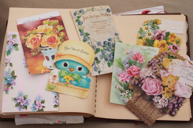grandmother's scrapbook of vintage greeting cards, holiday cards, valentines
