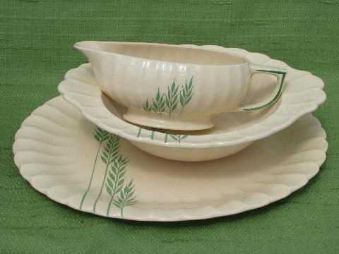 green grasses vintage china dishes for 6, old Leigh Ware pottery