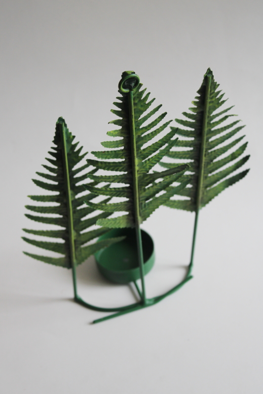 green painted ferns tole metal wall sconce, hanging or standing candle holder for tea light