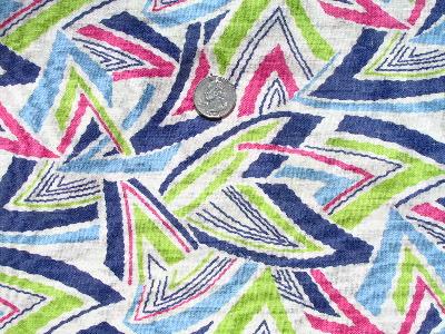 green/pink/navy geometric print, vintage cotton feed sack
