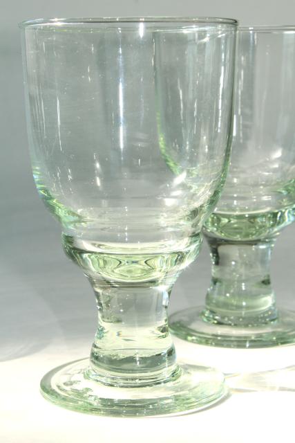 hand blown glass wine glasses or water goblets, eco friendly green recycled glass