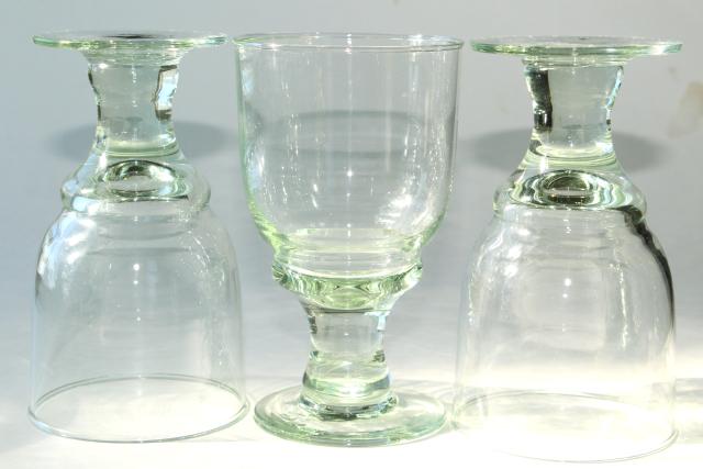 hand blown glass wine glasses or water goblets, eco friendly green recycled glass