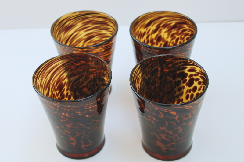 hand blown tortoise glass drinking glasses, big double old fashioned tumblers