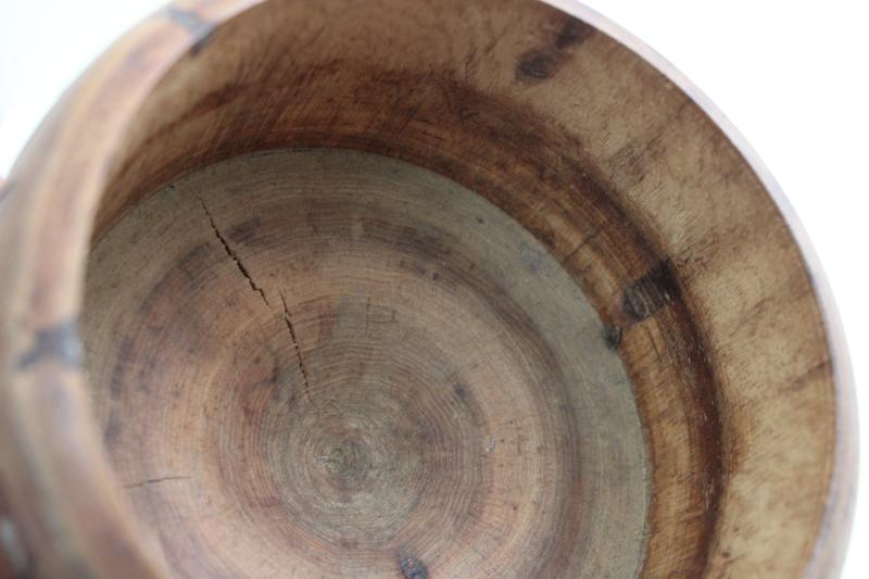 hand crafted vintage wooden bowl, live edge tree bark cherry wood rustic planter pot