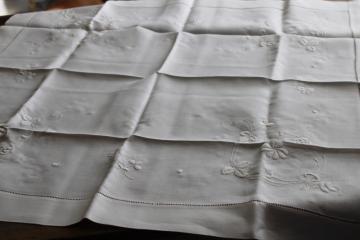 hand embroidered vintage whitework table cover cloth, shamrock clover white on white
