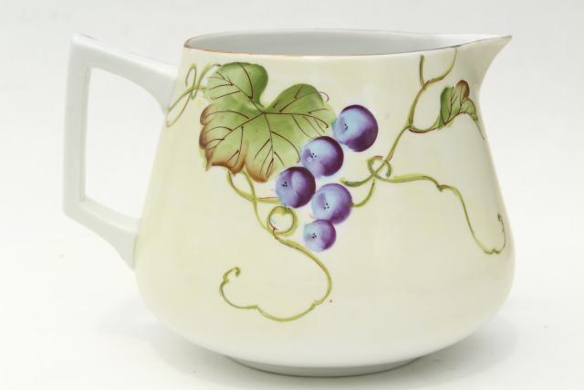 hand painted Nippon china grapes pattern wine pitcher & cups, early 20th century vintage