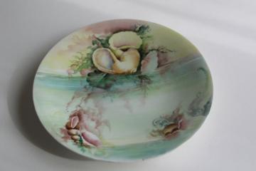 hand painted beach seashells plate, 1920s vintage Limoges china, signed
