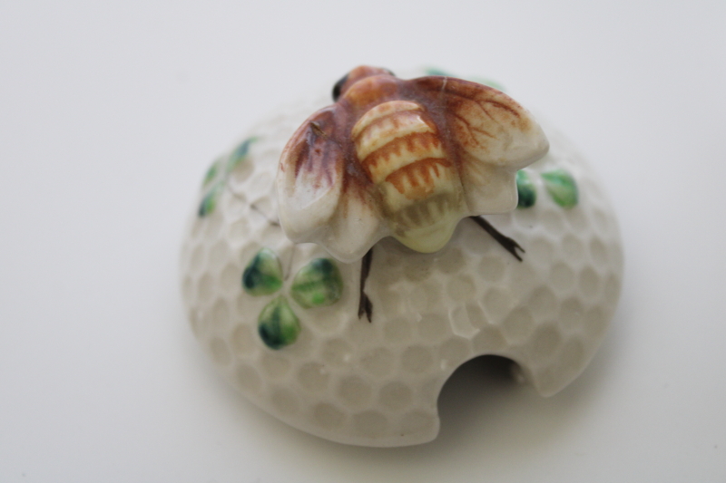 hand painted china bee ware beehive honey pot w/ clover, vintage made in Japan