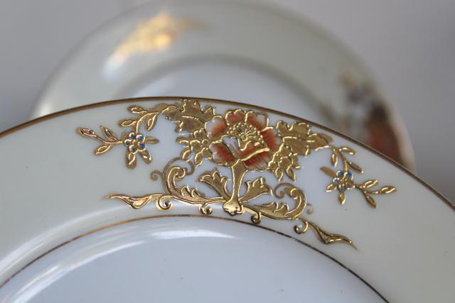 hand painted gold moriage M mark Noritake china set 10 tea cup / plate trios antique vintage